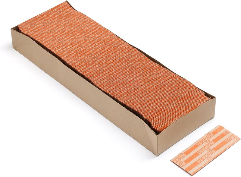 Huron Flat Coin Wrapper, Quarter Rolls $10 Orange (250 pcs) - Image 2